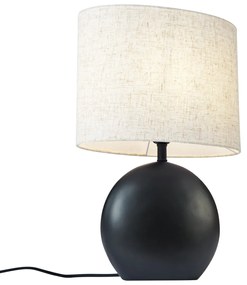 Japandi настолна лампа черна с ленен абажур - Timo