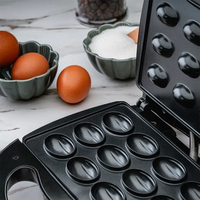 Уред  за сладки орехчета Rosberg R51442D, 800W, За 12 сладки, Незалепващи плочи, Черен