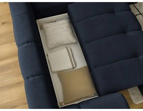 Тъмносин сгъваем/с място за съхранение ъглов диван (десен ъгъл/L форма) Fuji – Bobochic Paris