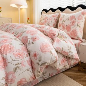 Романтично бяло спално бельо с розови рози Ширина: 200 см | Дължина: 220 см