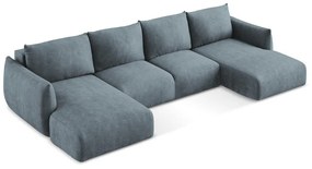 Син шенилов сгъваем ъглов диван (U форма) Leila – Makamii