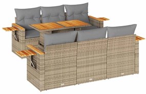 3327559 vidaXL Градински диван с възглавници, 7 части, бежов полиратан акация