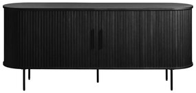 Черен нисък скрин в дъбов декор с плъзгащи се врати 76x180 cm Nola - Unique Furniture