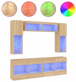 3216799 vidaXL Комплект ТВ стенни шкафове, 6 части, с LED светлини, сонома дъб