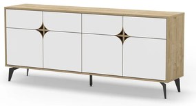 Нисък скрин с дъбов декор в бял и естествен цвят 185x79 cm Nola - Marckeric