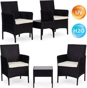 Градински мебели от ратан - комплект 2 стола + маса Черен