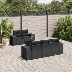 3222294 vidaXL Градински диван с възглавници, 6 части, черен, полиратан