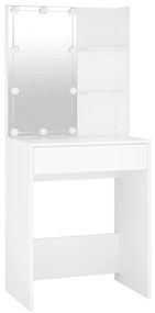 LED тоалетка с 2 шкафа, бяла, инженерно дърво
