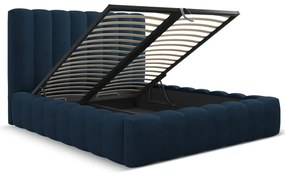 Тъмносиньо тапицирано двойно легло с място за съхранение с включена подматрачна рамка 180x200 cm Kelp – Micadoni Home