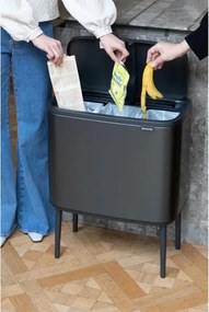 Кош за боклук Brabantia Bo Touch 1008857, 3x11 л, Плавно и безшумно отваряне, Голям отвор, Тъмносив