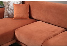 Оранжево-кафяв ъглов разтегателен диван с кадифена повърхност , ляв ъгъл Image - Artie
