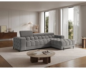 Кафяво-сив кадифен сгъваем/с място за съхранение ъглов диван (десен ъгъл) Felro – ELTAP