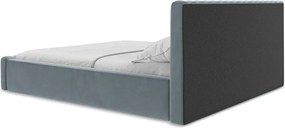 Светлосиньо двойно легло 160x200 cm тапицирано с място за съхранение с включена подматрачна рамка Lemi – Makamii