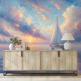 Самозалепващ тапет – Платноходка в спокойно море при залез