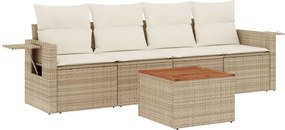 3224441 vidaXL Градински комплект диван с възглавници 5 части бежов полиратан
