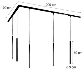 Модерна релсова осветителна система с 5 висящи лампи тъмен бронз 1-фазна - Iconic Frini