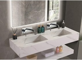 Мивка за баня PIETRA ICL 12049/140W БЕЗ ОТВОР, стенен монтаж, кварц, бял, 140x50x18см