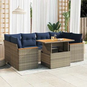 3327456 vidaXL Градински диван с възглавници, 7 части, полиратан, сив
