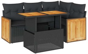 3327702 vidaXL Градински комплект с възглавници, 5 части, черен полиратан