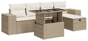 3327928 vidaXL Градински диван с възглавници, 6 части, бежов полиратан