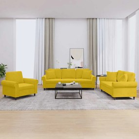3202196 vidaXL Комплект дивани от 3 части с възглавници, жълт, кадифе