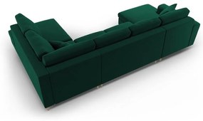 Зелен кадифен разтегателен ъглов диван с място за съхранение (десен ъгъл/U форма) Kyoto – Cosmopolitan Design