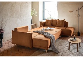 Ъглов разтегателен диван от велур в тухлен цвят (десен ъгъл/U-образна форма) Lazy Lukka - Miuform