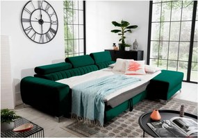 Зелен кадифен разтегателен ъглов диван с място за съхранение (десен ъгъл) Grayson – ELTAP