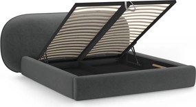 Тъмносиво двойно легло 200x200 cm тапицирано с място за съхранение с включена подматрачна рамка Ovalo – Micadoni