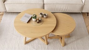 OASIS Естествен дъб - КОМПЛЕКТ 2 КРЪГЛИ ХОЛНИ МАСИ Ø80/60 cm МОДЕРНИ ДЪРВЕНИ