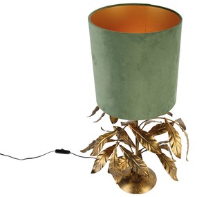 Винтидж настолна лампа антично злато със зелен абажур - Linden