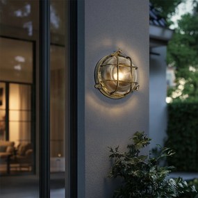 Външна стенна и таванна лампа антично злато кръгла IP44 - Noutica