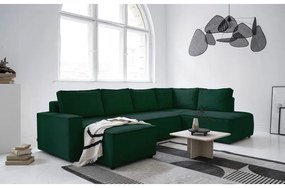 Тъмнозелен разтегателен ъглов диван от рипсено кадифе (десен ъгъл/"U" форма) Brave Dave – Miuform