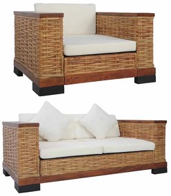 278618 vidaXL Комплект дивани с възглавници, 2 части, кафяви, естествен ратан