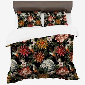 Чаршафи от синтетичен памук с флорален десен - черни Ширина: 140 см | Дължина: 200 см