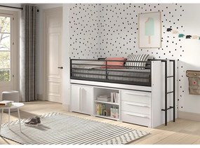 Бяло повдигнато детско легло с място за съхранение и включена подматрачна рамка 90x200 cm Sam – Vipack