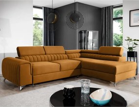 Жълт кадифен разтегателен ъглов диван с място за съхранение (десен ъгъл L форма) Laurence – ELTAP