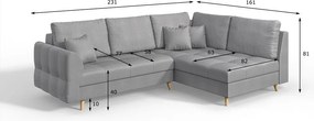 Сив ъглов диван (десен ъгъл) Ariella - Ropez