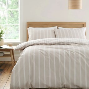 Бежово двойно удължено памучно спално бельо 230x220 cm Ashford Stripe – Bianca