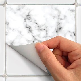 Комплект от 24 стикера за стена Black and White Marble, 10 x 10 cm - Ambiance