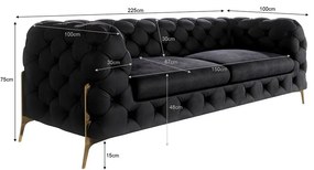 Черен кадифен диван 225 cm Chelsea Bis – Ropez