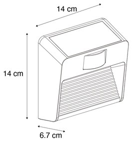Стенна лампа черна вкл. LED IP54 със соларен сензор за движение - Border
