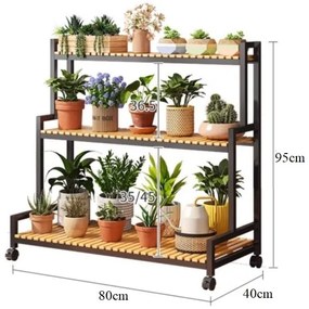 Метална стойка за растения 3-етажен рафт за цветя в тавански стил 95 см