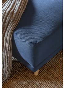 Тъмносин ъглов разтегателен диван от велур (ляв ъгъл/"U") Lazy Lukka - Miuform