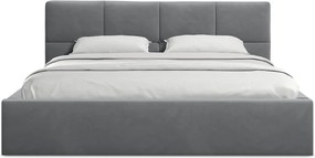 Тъмносиво кадифено двойно легло 140x200 cm тапицирано с място за съхранение и включена подматрачна рамка Hiko – Makamii