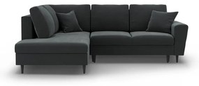 Тъмносив кадифен разтегателен ъглов диван с място за съхранение (ляв ъгъл/L форма) Kyoto – Cosmopolitan Design