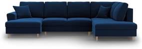 Син кадифен разтегателен ъглов диван с място за съхранение (десен ъгъл/U форма) Kyoto – Cosmopolitan Design