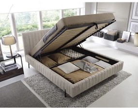 Бежово двойно легло 140x200 cm тапицирано с място за съхранение с включена подматрачна рамка Plissa – ELTAP