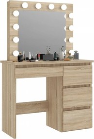 Кафява тоалетка със светлини и чекмеджета