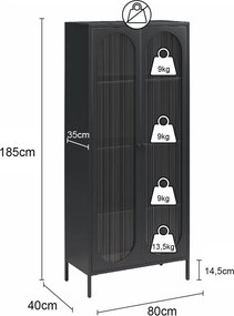 Черна метална витрина 80x186x40 cm Luna – Støraa
